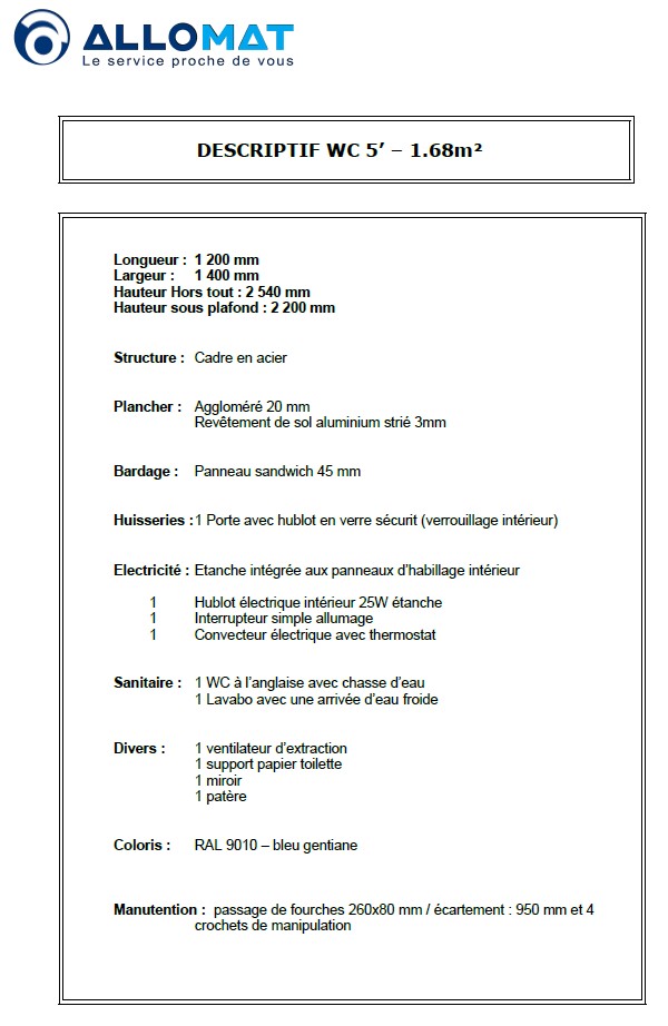 Descriptif d'un sanibox, un module sanitaire par Allomat