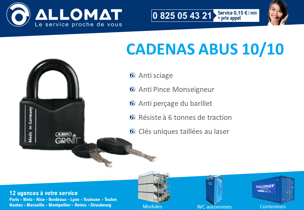 Descriptif technique cadenas GRANIT ABUS ALLOMAT pour conteneur