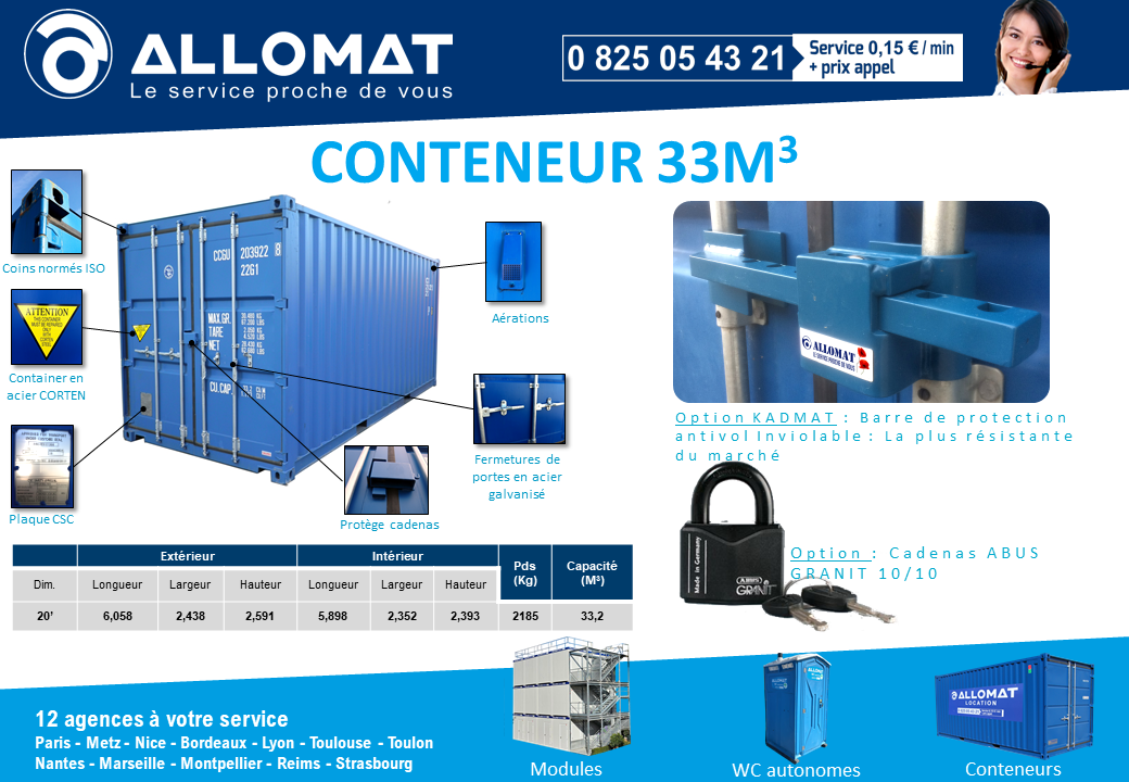 Plaquette descriptive d'un conteneur 33m3 Allomat