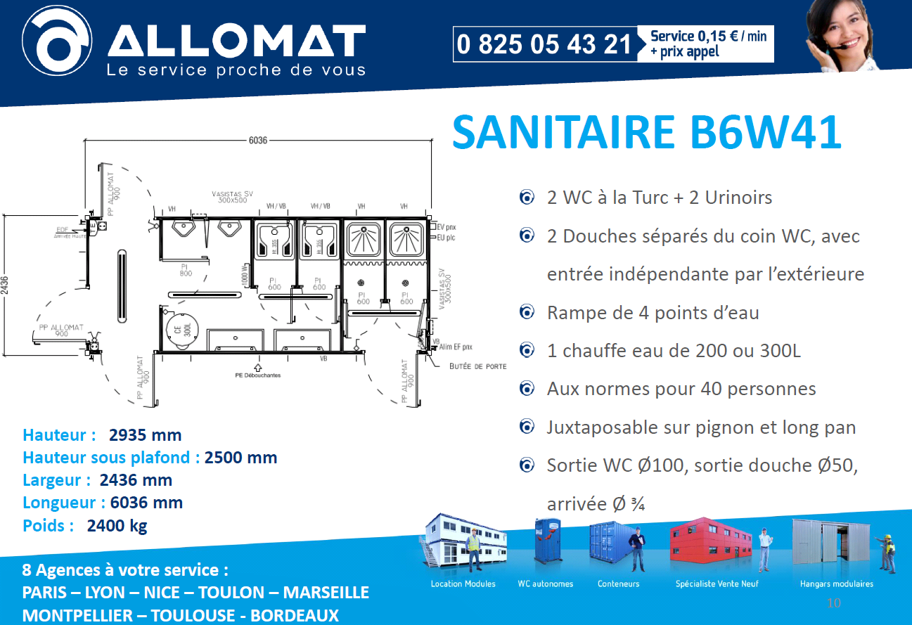Plaquette descriptive domino sanitaire 15 m2 pour chantier