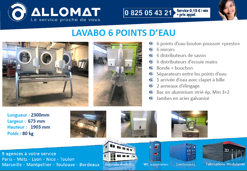 Lavabo 6 point d'eau ALLOMAT pour chantiers et événements
