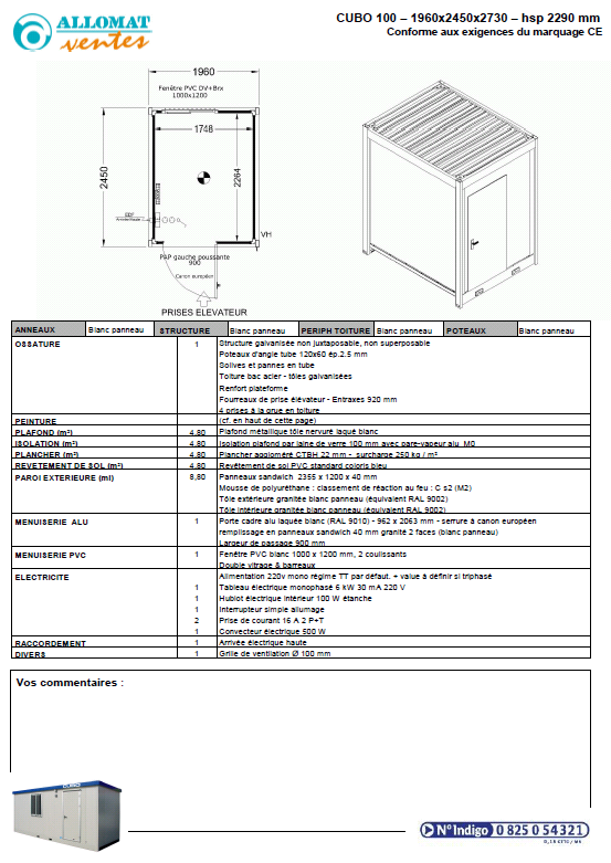 Descriptif technique cubo 100 allomat