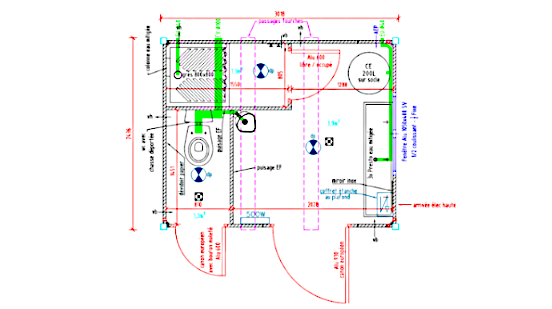 Plan d'un module bungalow sanitaire de chantier 