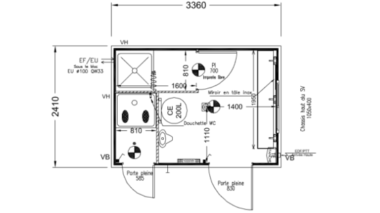 Location module sanitaire raccordable B4W15 