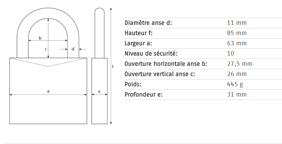 Cadenas spécial conteneur Abus Granit conforme à la DIN EN 12320 classe 4