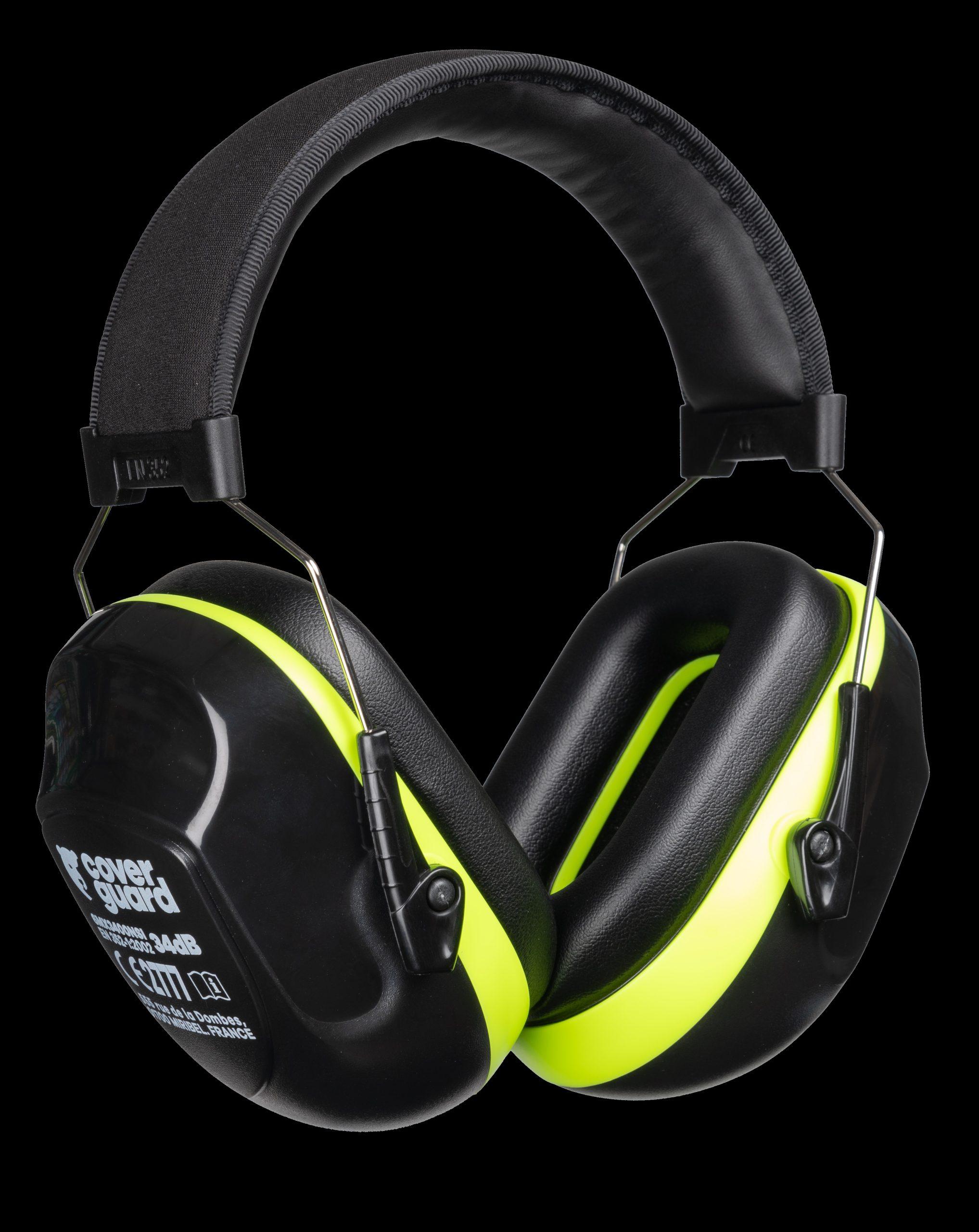 Casque antibruit noir et jaune haute visibilité