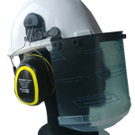 Casque de chantier complet avec visière et protection antibruit