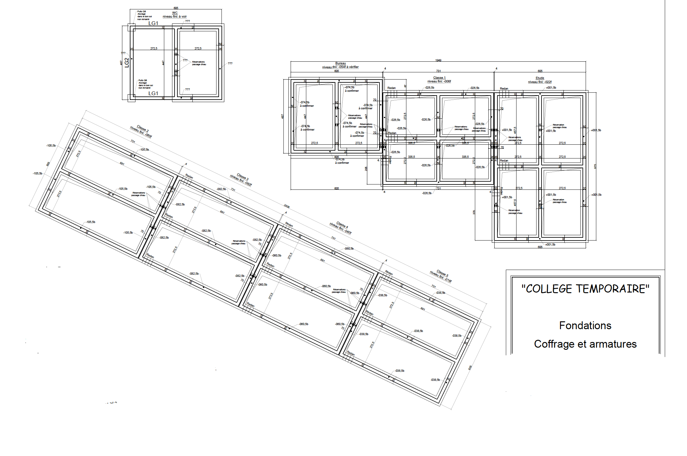 Plan technique des fondations pour un "Collège Temporaire" (futur site de salle de classe préfabriquée).